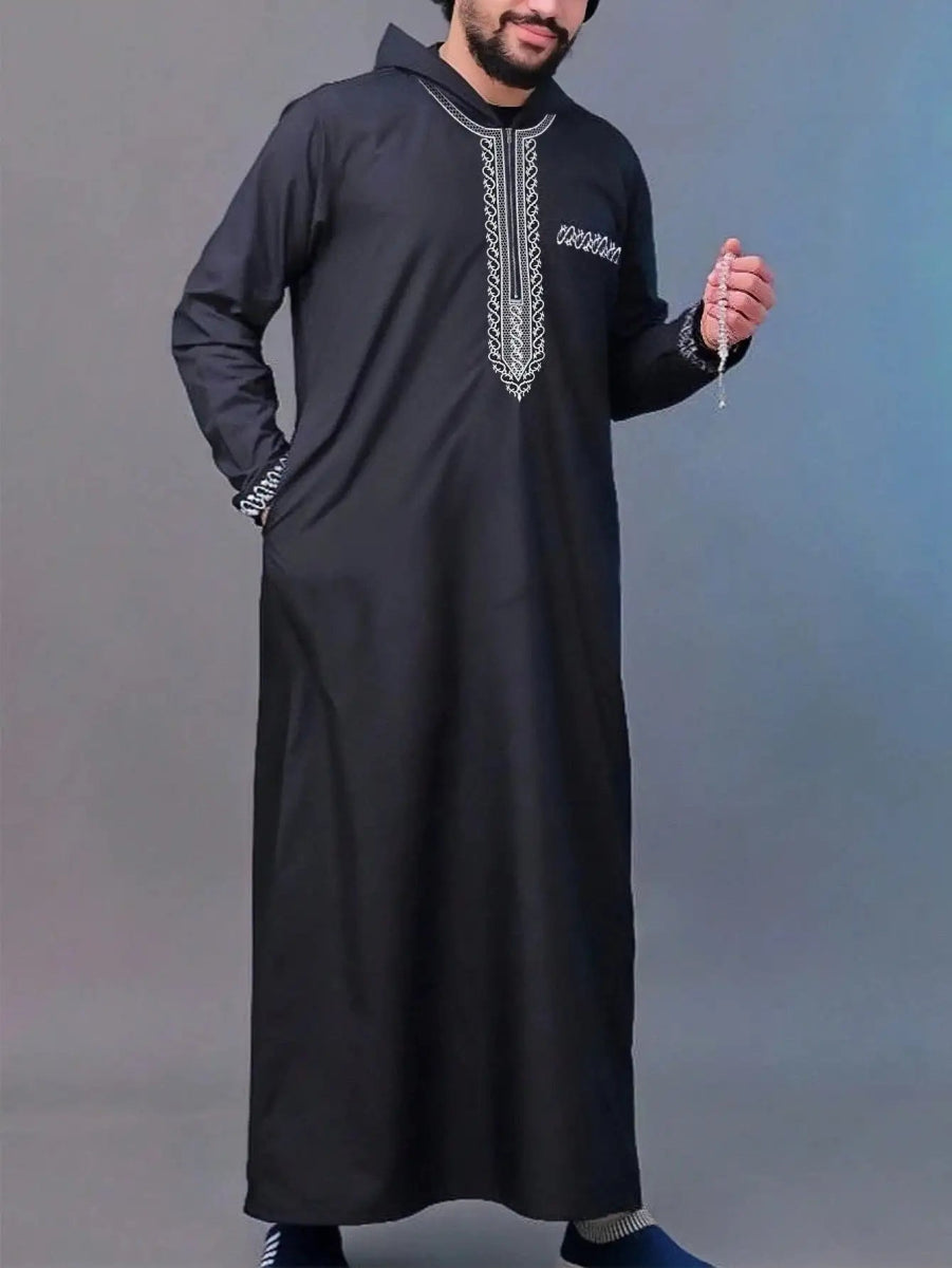 Moroccan hooded robe Luxury men's embroidered long sleeve side pocket Muslim garment Abaya Middle East Juba Thobe robe - Fabaya UK Moroccan hooded robe Luxury men's embroidered long sleeve side pocket Muslim garment Abaya Middle East Juba Thobe robe S494d66800c174cbca2d6b394c37a4df4c
