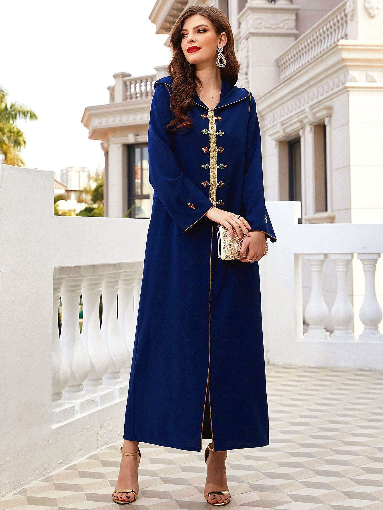 Navy Diamond Hooded Robe Abaya 0 navy-diamond-hooded-robe-abaya-8133335