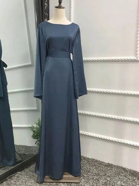 Silky Flare Sleeve Muslim Dress - Abaya Robe silky-flare-sleeve-muslim-dress-abaya-robe-3049275