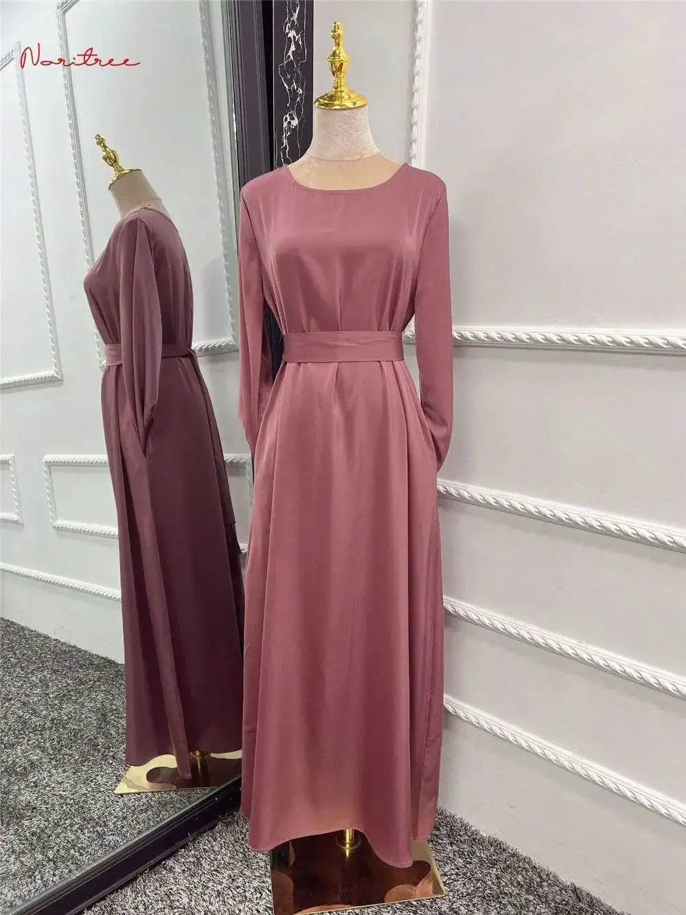 Silky Flare Sleeve Muslim Dress - Abaya Robe silky-flare-sleeve-muslim-dress-abaya-robe-1866781