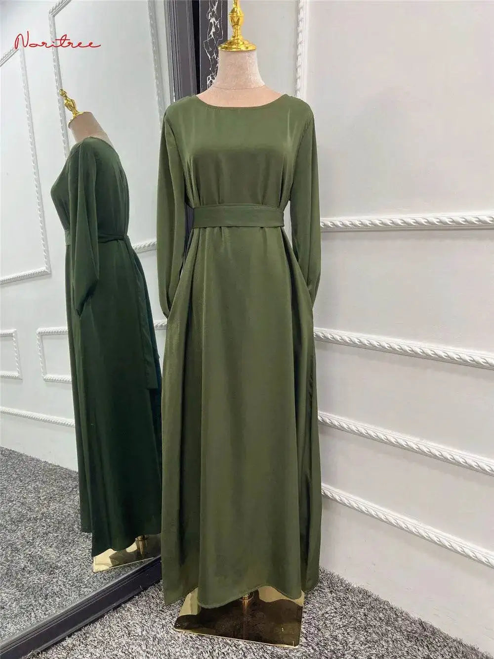 Silky Flare Sleeve Muslim Dress - Abaya Robe silky-flare-sleeve-muslim-dress-abaya-robe-9561572