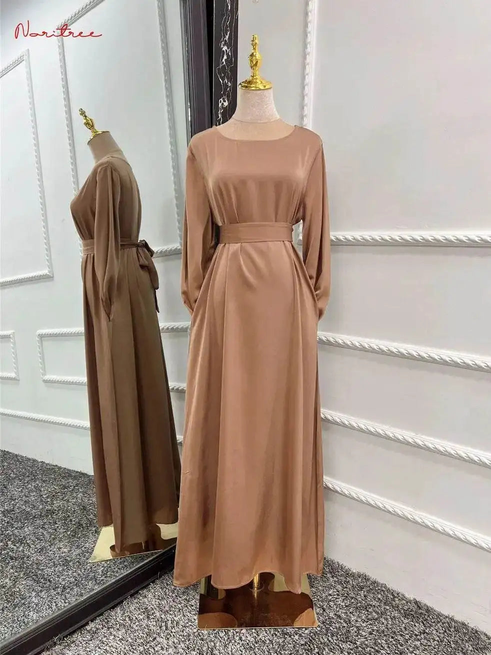 Silky Flare Sleeve Muslim Dress - Abaya Robe silky-flare-sleeve-muslim-dress-abaya-robe-6066361