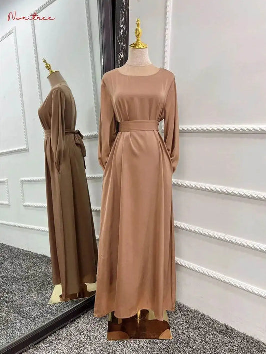 Silky Flare Sleeve Muslim Dress - Abaya Robe silky-flare-sleeve-muslim-dress-abaya-robe-6066361