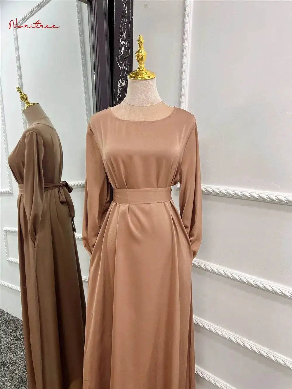Silky Flare Sleeve Muslim Dress - Abaya Robe silky-flare-sleeve-muslim-dress-abaya-robe-3504814