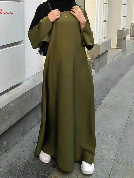 Silky Flare Sleeve Muslim Dress - Abaya Robe silky-flare-sleeve-muslim-dress-abaya-robe-9734692