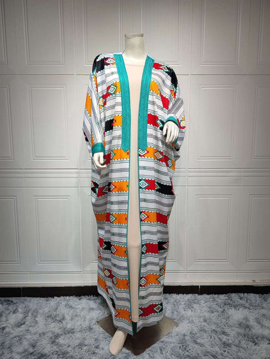 Striped Batwing Two-piece Set Abaya - Fabaya UK CJYD200855506FU Colorful GreenS