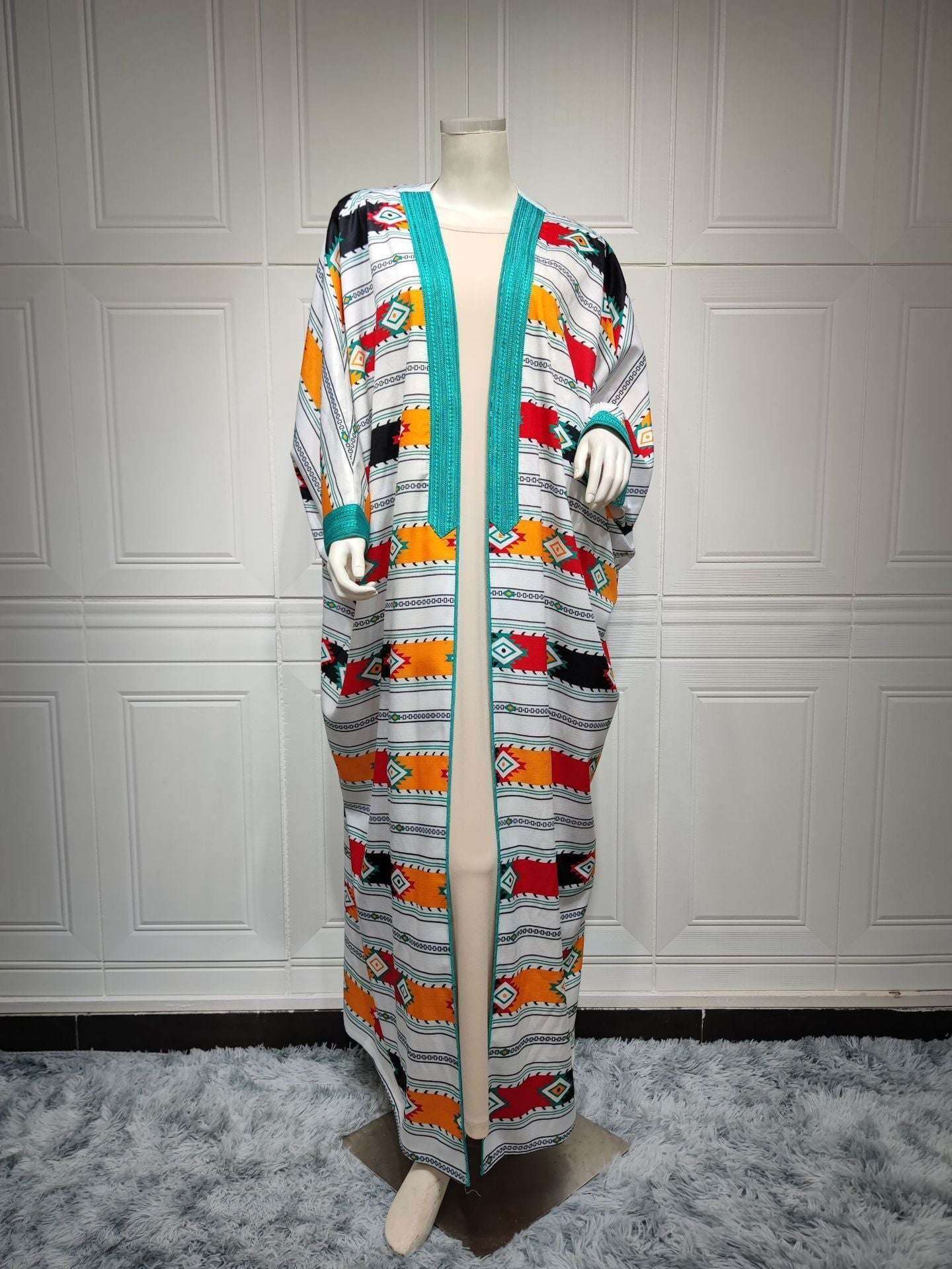 Striped Batwing Two-piece Set Abaya - Fabaya UK
