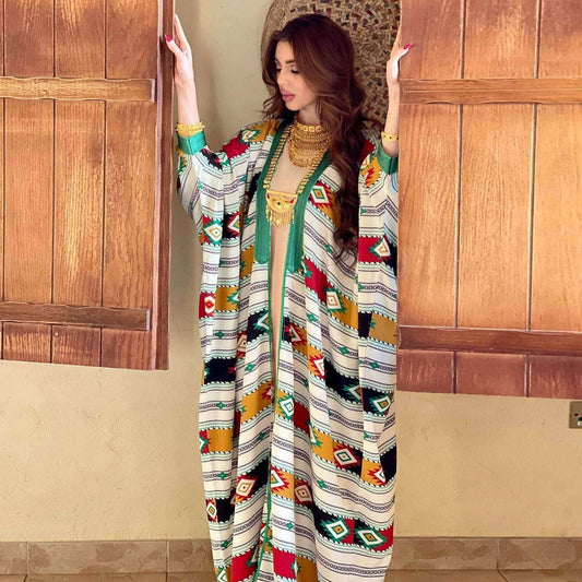 Striped Batwing Two-piece Set Abaya - Fabaya UK
