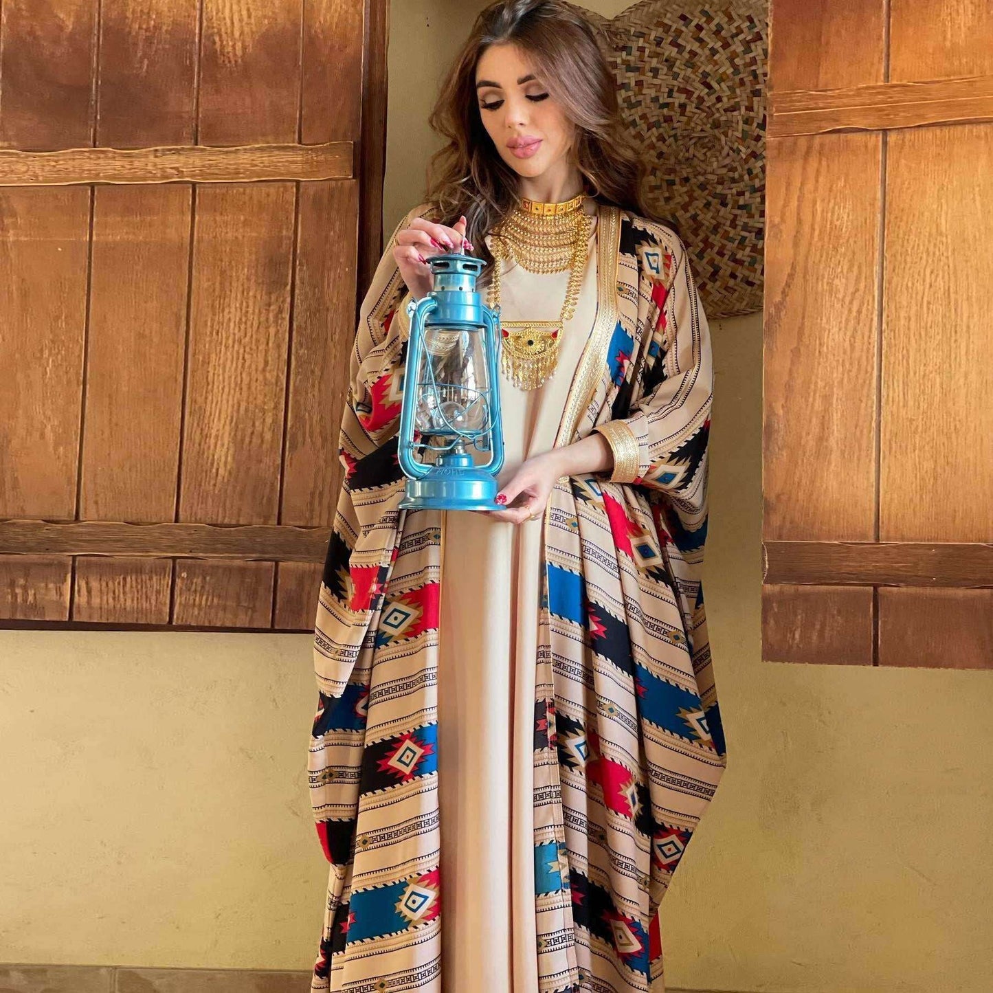 Striped Batwing Two-piece Set Abaya - Fabaya UK