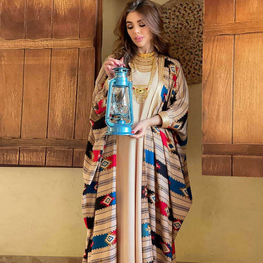 Striped Batwing Two-piece Set Abaya - Fabaya UK
