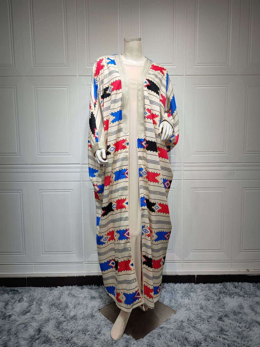 Striped Batwing Two-piece Set Abaya - Fabaya UK CJYD200855501AZ Colorful BlueS