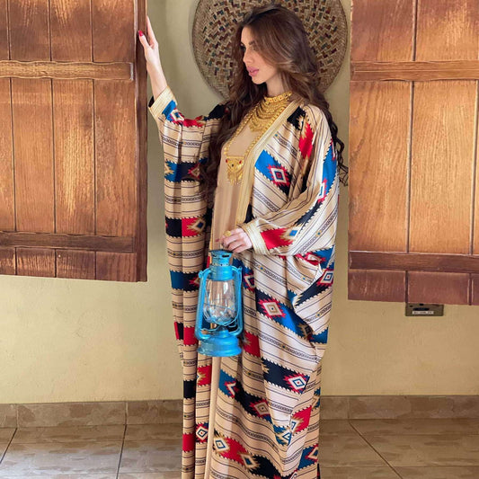 Striped Batwing Two-piece Set Abaya - Fabaya UK