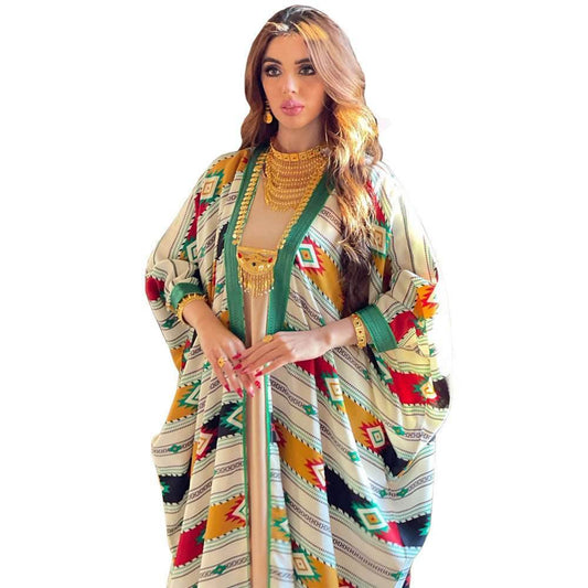 Striped Batwing Two-piece Set Abaya - Fabaya UK