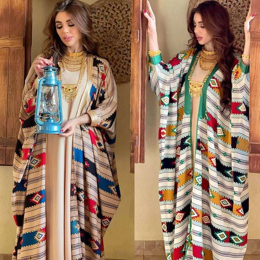 Striped Batwing Two-piece Set Abaya - Fabaya UK