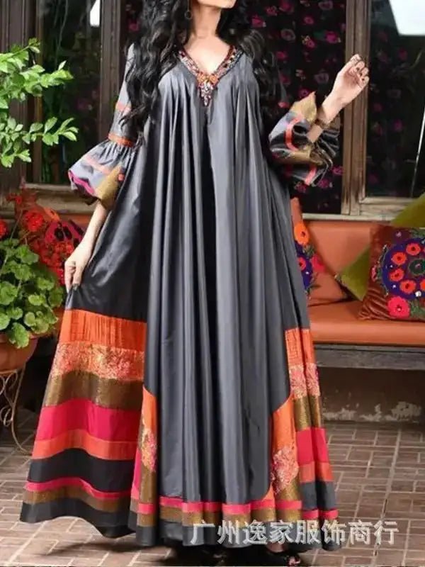 Vintage Printed Dress Women Breathable Loose Middle Eastern Robe Casual Long Sleeve Abaya V - neck Loose Muslim Abayas for Women - Fabaya UK Vintage Printed Dress Women Breathable Loose Middle Eastern Robe Casual Long Sleeve Abaya V - neck Loose Muslim Abayas for Women Sb4b10de5d4284fe19a127502250a4e8ed