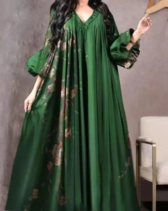 Vintage Printed Dress Women Breathable Loose Middle Eastern Robe Casual Long Sleeve Abaya V - neck Loose Muslim Abayas for Women - Fabaya UK Vintage Printed Dress Women Breathable Loose Middle Eastern Robe Casual Long Sleeve Abaya V - neck Loose Muslim Abayas for Women Sd06cb392d0664a4d9b612f01c81bc5b9g