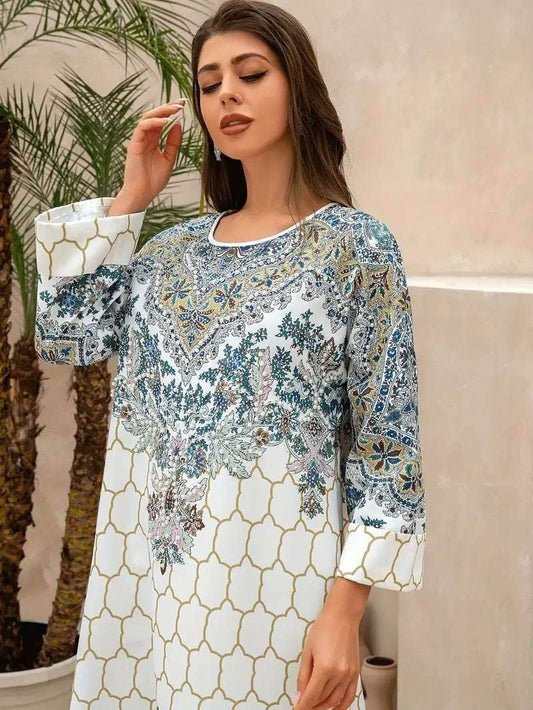 White Floral Print Women's Abaya 4 white-floral-print-womens-abaya-5349638