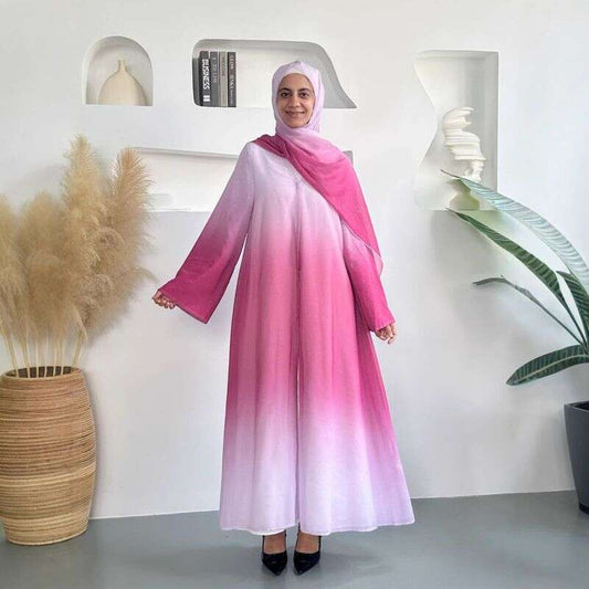 Women's Clothing New Middle Eastern Women's Gradient Robe Spring And Summer Breathable Abaya Robe Lined With Headscarf Three Piece Set - Fabaya UK Women's Clothing New Middle Eastern Women's Gradient Robe Spring And Summer Breathable Abaya Robe Lined With Headscarf Three Piece Set 1924654285380734976