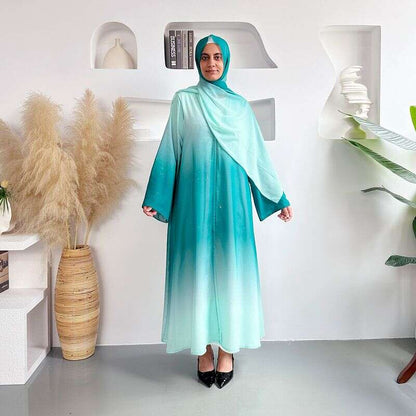 Women's Clothing New Middle Eastern Women's Gradient Robe Spring And Summer Breathable Abaya Robe Lined With Headscarf Three Piece Set - Fabaya UK Women's Clothing New Middle Eastern Women's Gradient Robe Spring And Summer Breathable Abaya Robe Lined With Headscarf Three Piece Set 1924654288996225024