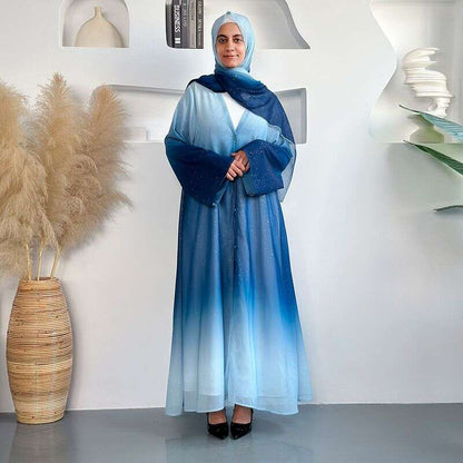 Women's Clothing New Middle Eastern Women's Gradient Robe Spring And Summer Breathable Abaya Robe Lined With Headscarf Three Piece Set - Fabaya UK Women's Clothing New Middle Eastern Women's Gradient Robe Spring And Summer Breathable Abaya Robe Lined With Headscarf Three Piece Set 1924654290782998528